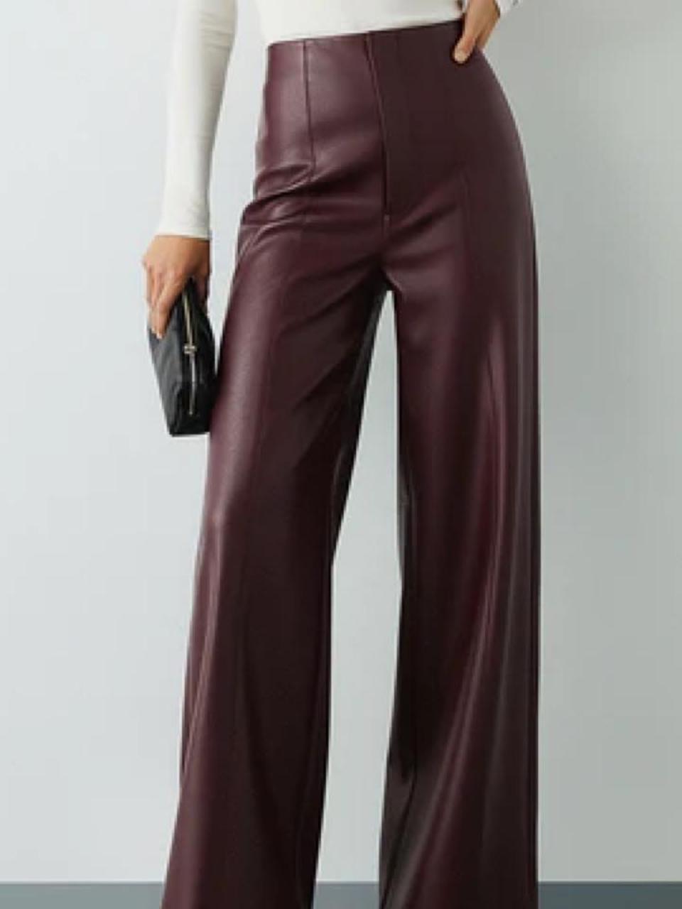 Commense High-Waist Faux Leather Wide-Leg Pants - Burgundy